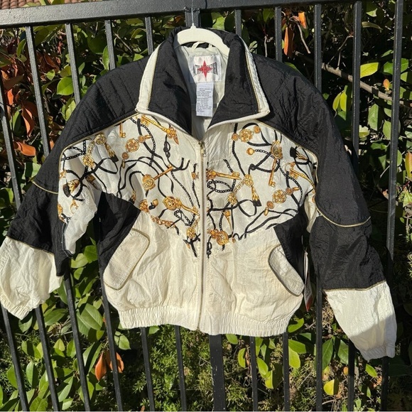 American Vintage Windbreaker Jacket Active Frontier Petite Medium Chain Print - Picture 2 of 10